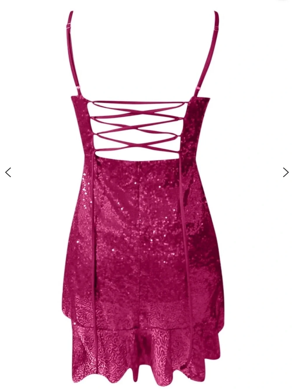 Wear Your Love pink sequins spaghetti strap open back lace up mini dress